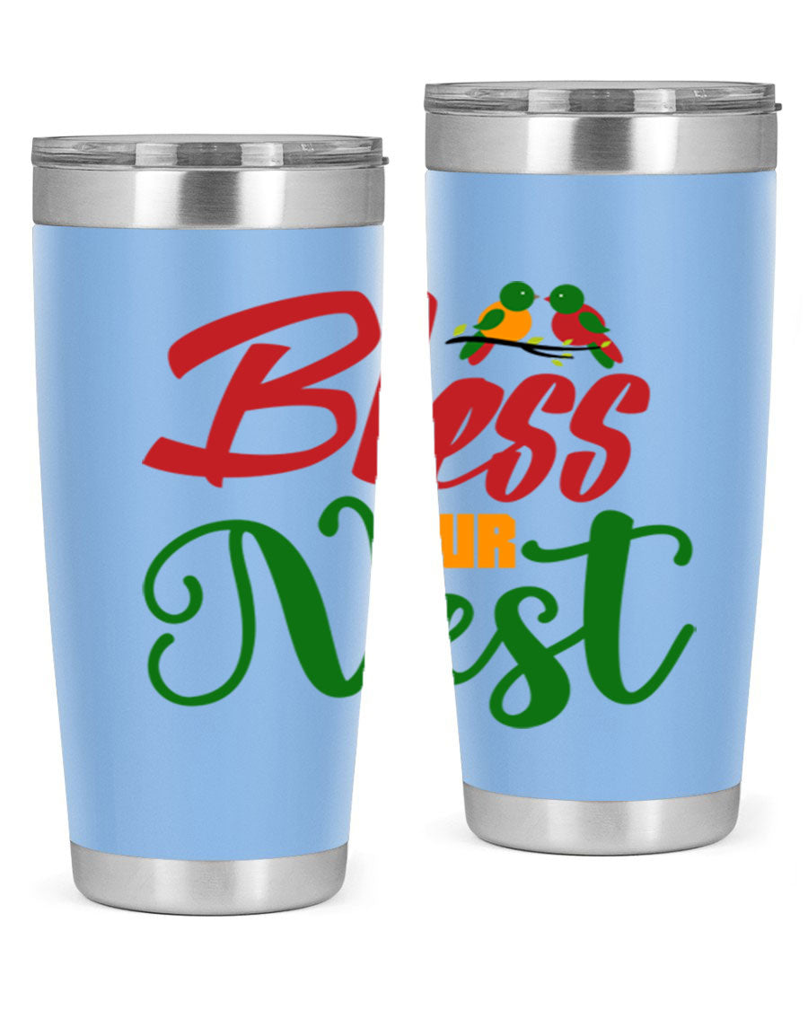 Bless Our Nest 20oz Tumbler featuring double wall vacuum stainless steel and a stylish design, perfect for hot and cold beverages.