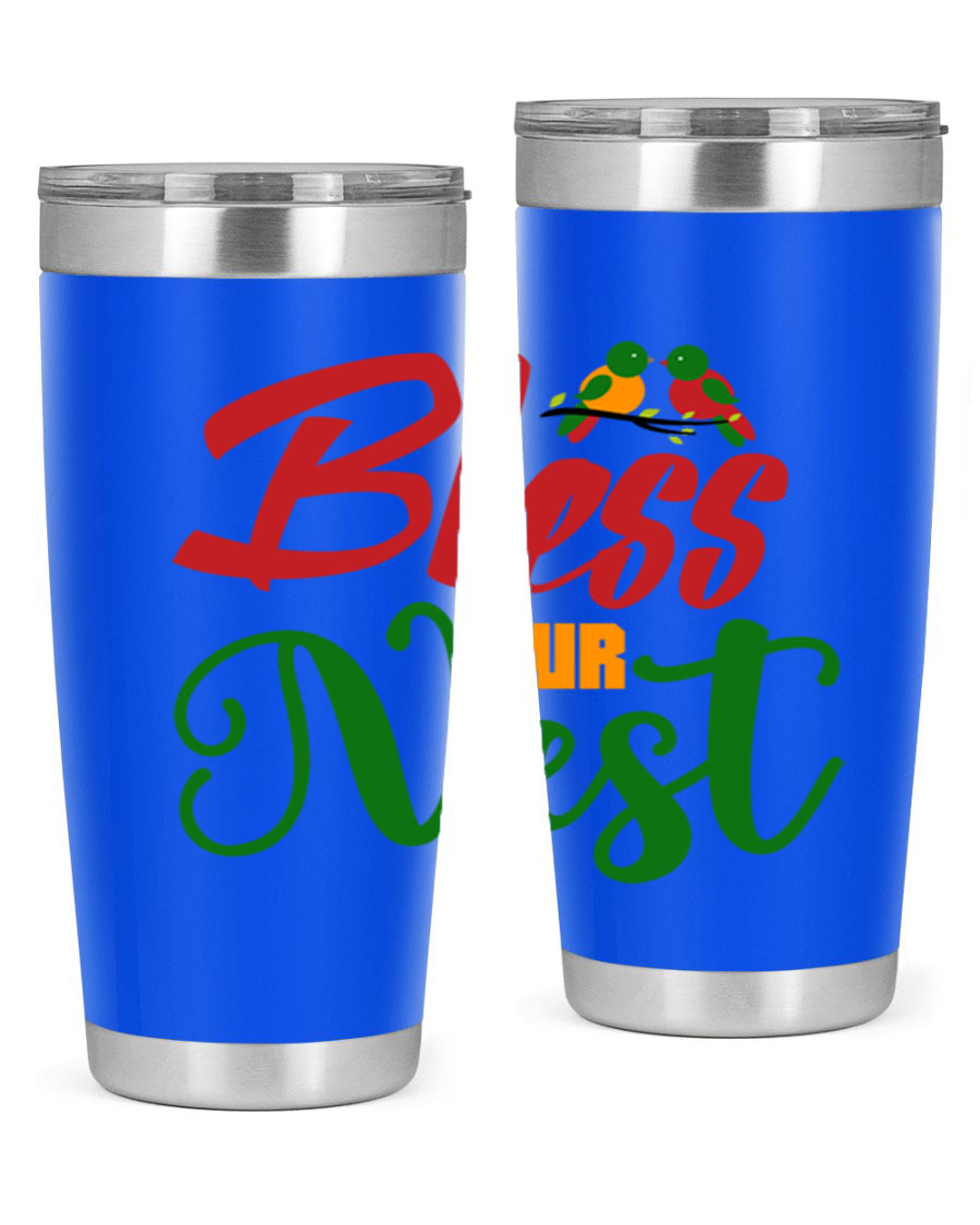 Bless Our Nest 20oz Tumbler featuring double wall vacuum stainless steel and a stylish design, perfect for hot and cold beverages.