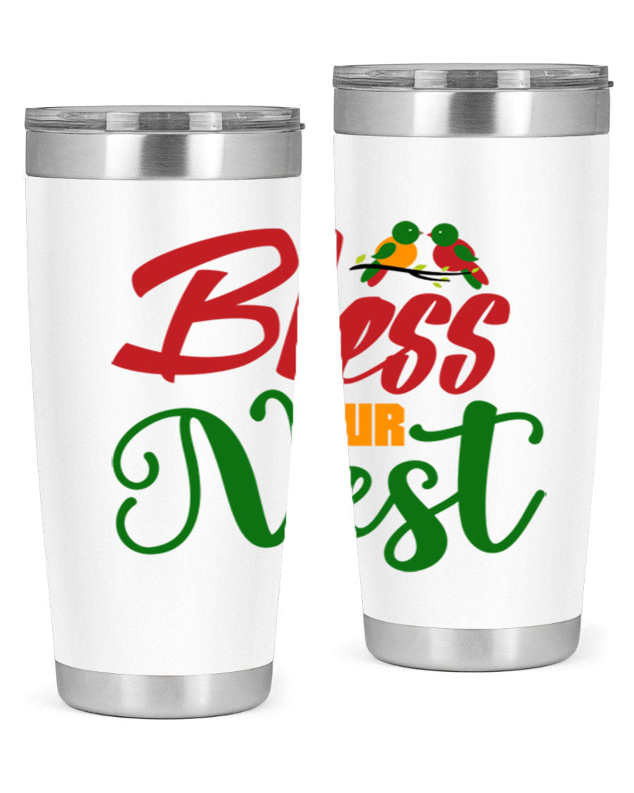 Bless Our Nest 20oz Tumbler featuring double wall vacuum stainless steel and a stylish design, perfect for hot and cold beverages.