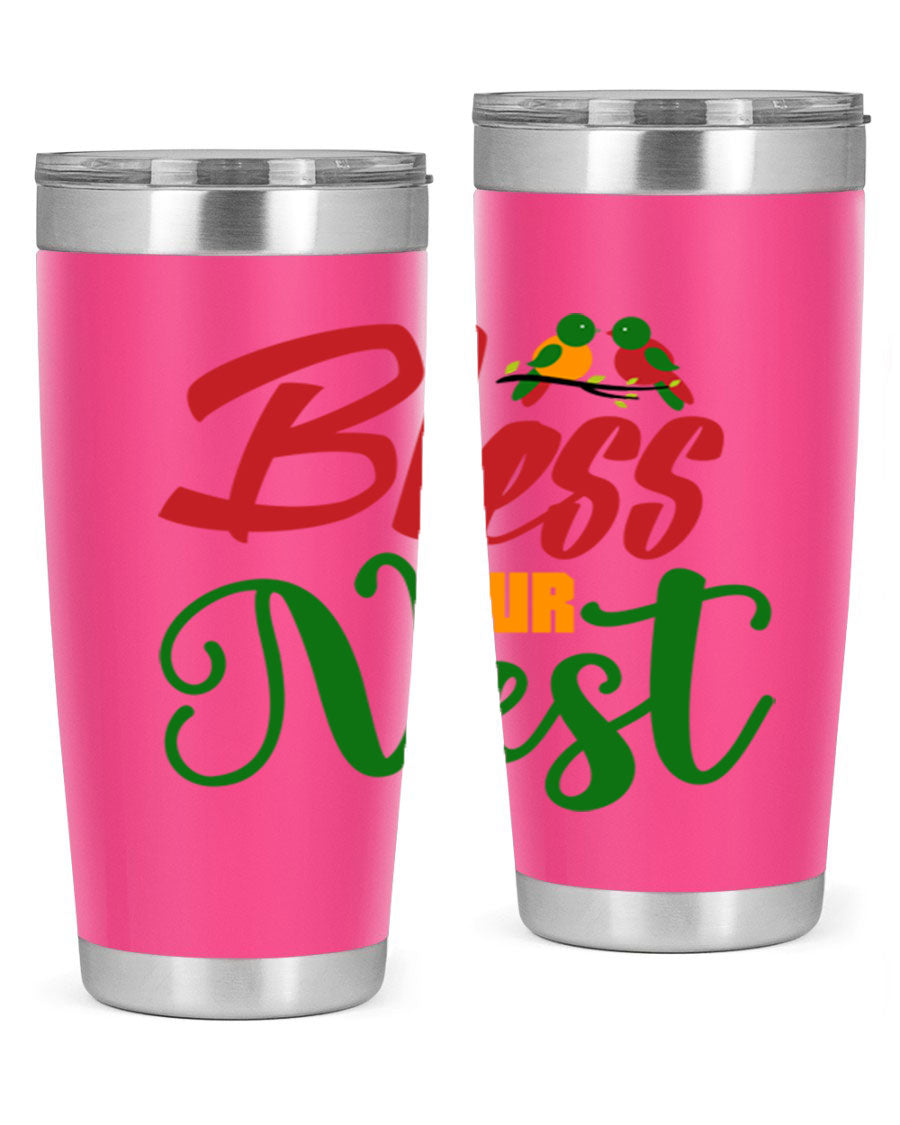 Bless Our Nest 20oz Tumbler featuring double wall vacuum stainless steel and a stylish design, perfect for hot and cold beverages.