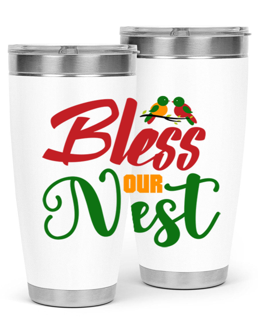 Bless Our Nest 20oz Tumbler featuring double wall vacuum stainless steel and a stylish design, perfect for hot and cold beverages.