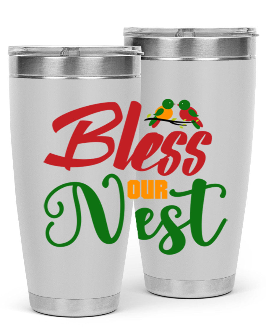 Bless Our Nest 20oz Tumbler featuring double wall vacuum stainless steel and a stylish design, perfect for hot and cold beverages.