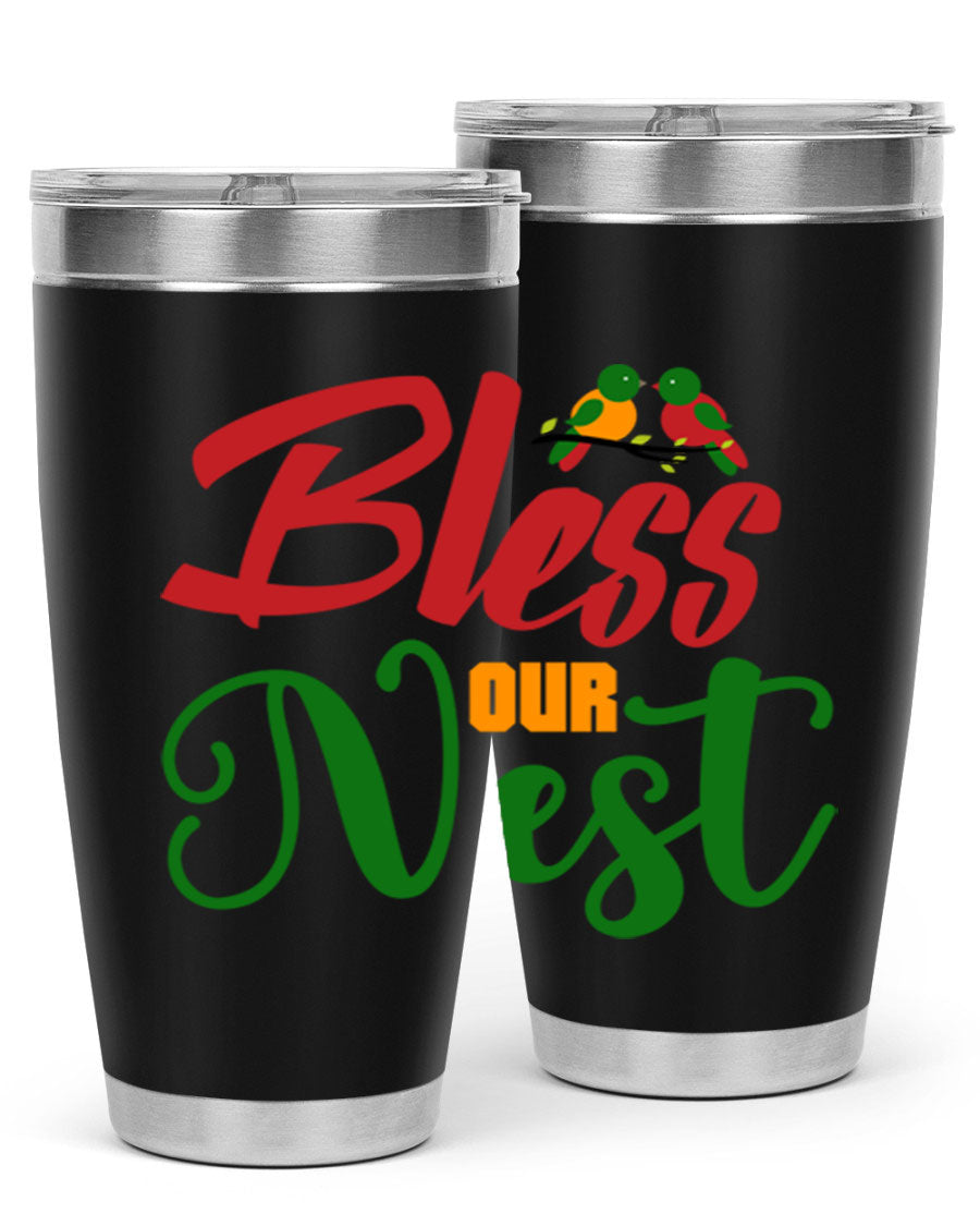 Bless Our Nest 20oz Tumbler featuring double wall vacuum stainless steel and a stylish design, perfect for hot and cold beverages.