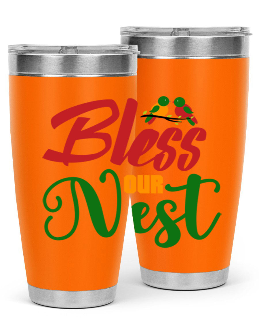 Bless Our Nest 20oz Tumbler featuring double wall vacuum stainless steel and a stylish design, perfect for hot and cold beverages.