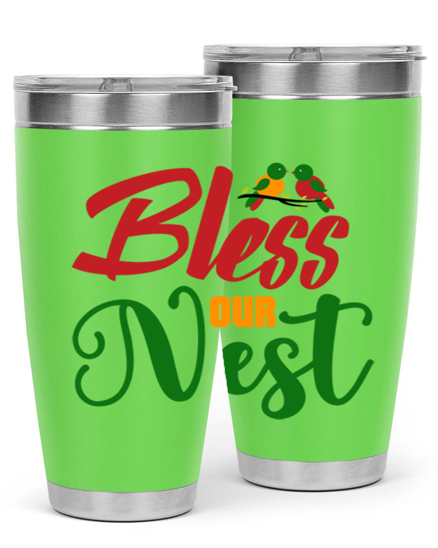 Bless Our Nest 20oz Tumbler featuring double wall vacuum stainless steel and a stylish design, perfect for hot and cold beverages.