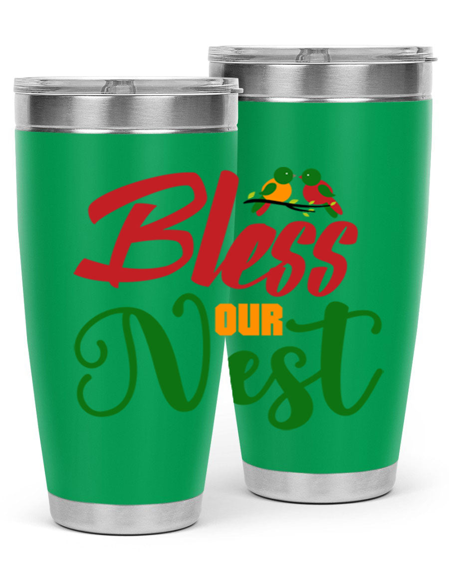 Bless Our Nest 20oz Tumbler featuring double wall vacuum stainless steel and a stylish design, perfect for hot and cold beverages.