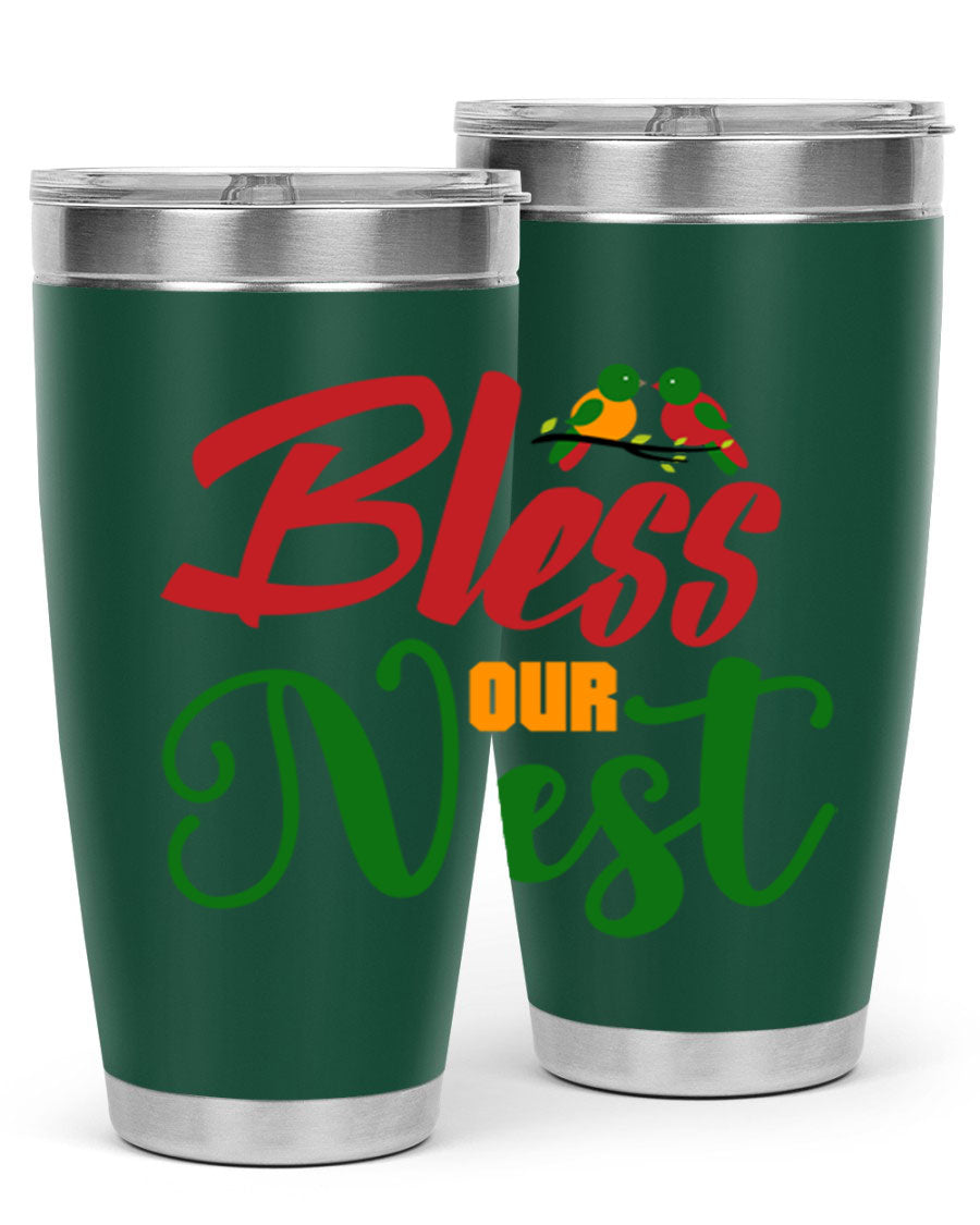 Bless Our Nest 20oz Tumbler featuring double wall vacuum stainless steel and a stylish design, perfect for hot and cold beverages.