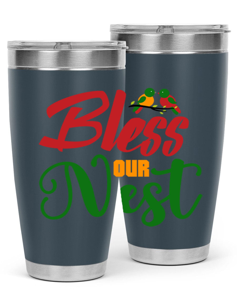 Bless Our Nest 20oz Tumbler featuring double wall vacuum stainless steel and a stylish design, perfect for hot and cold beverages.