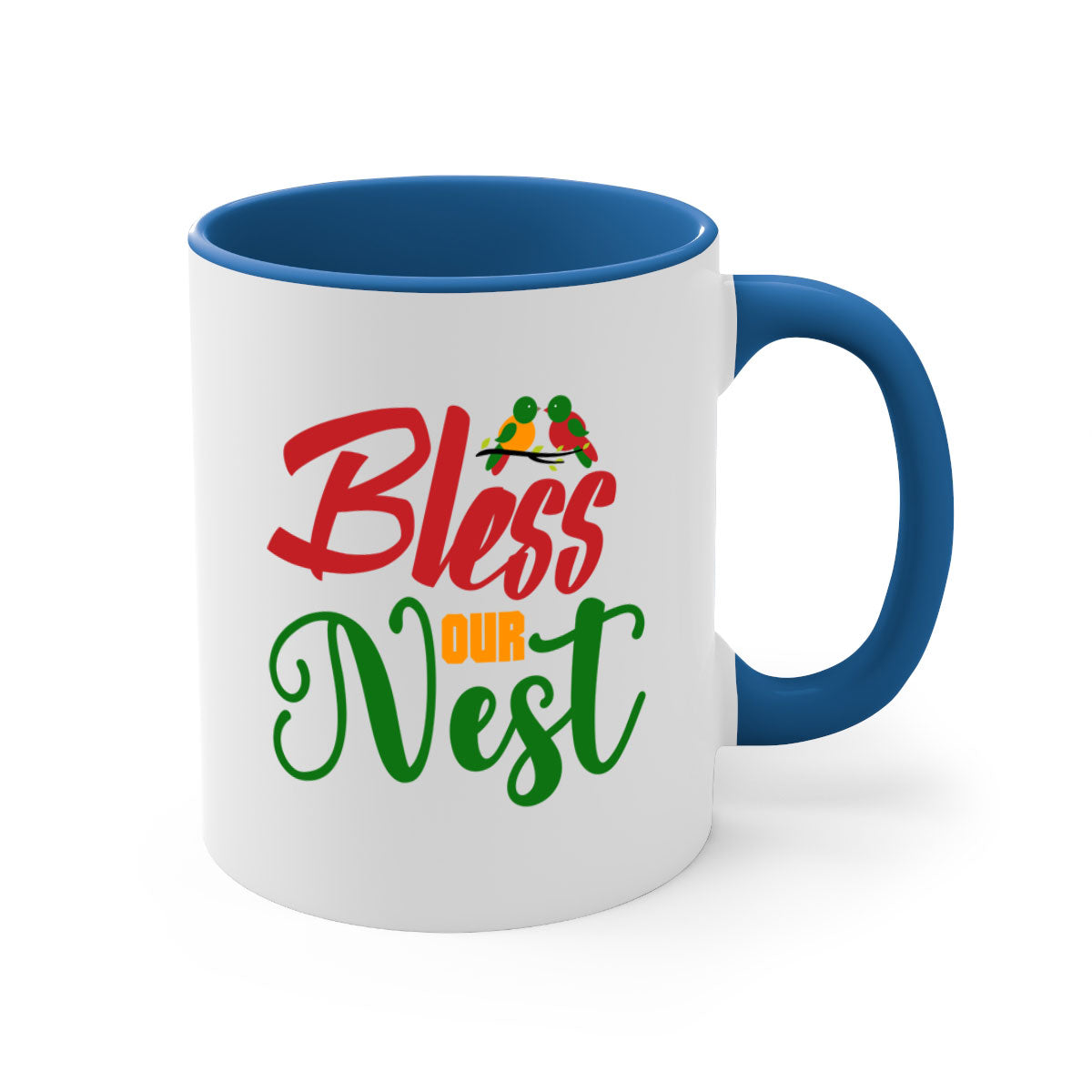 Bless Our Nest 67# Mug with two-tone design, featuring a colored handle and glossy finish, available in multiple colors.