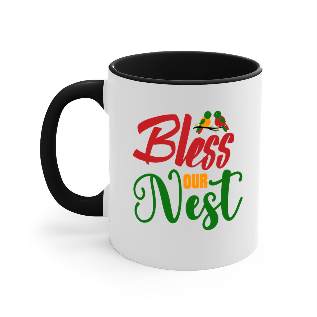 Bless Our Nest 67# Mug with two-tone design, featuring a colored handle and glossy finish, available in multiple colors.