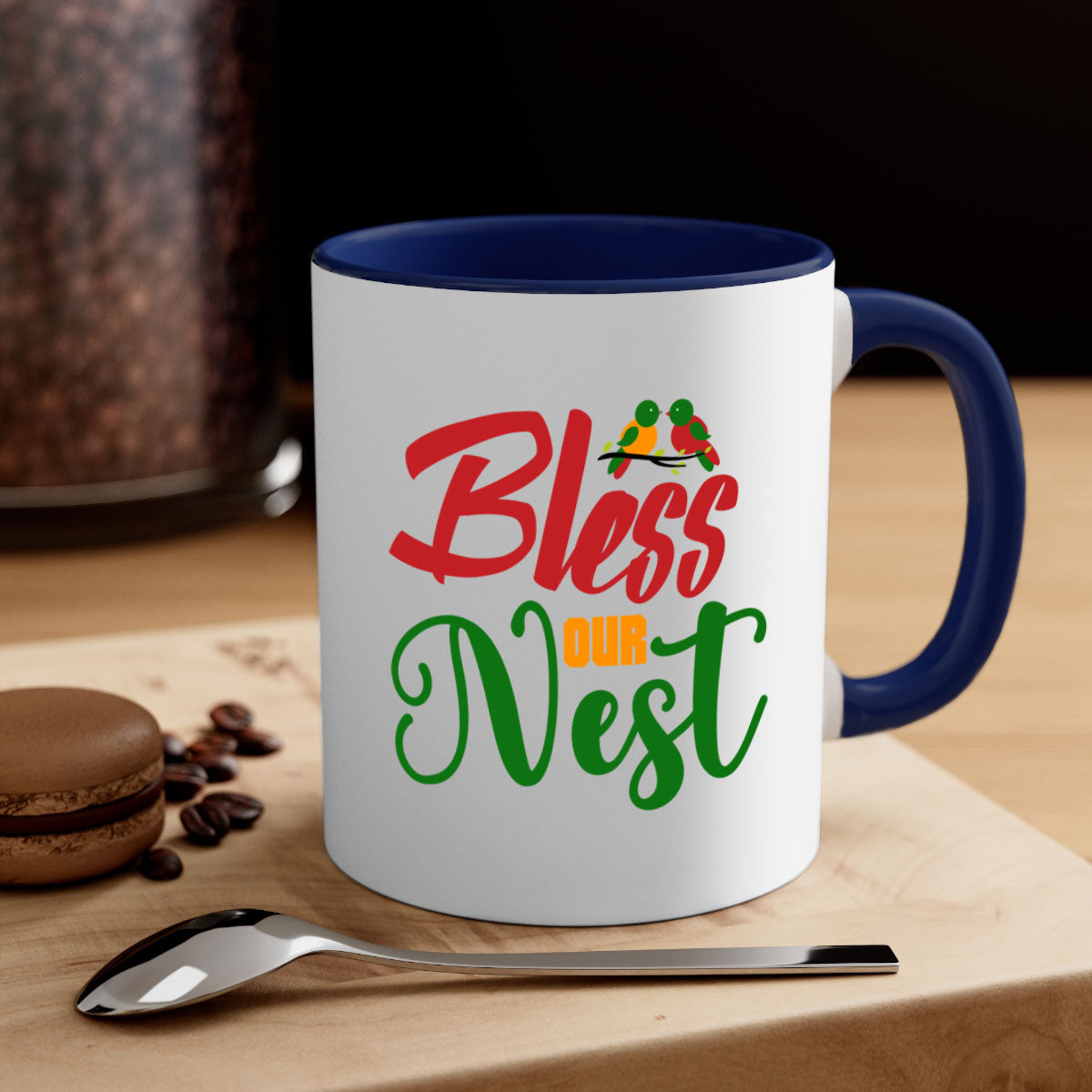 Bless Our Nest 67# Mug with two-tone design, featuring a colored handle and glossy finish, available in multiple colors.