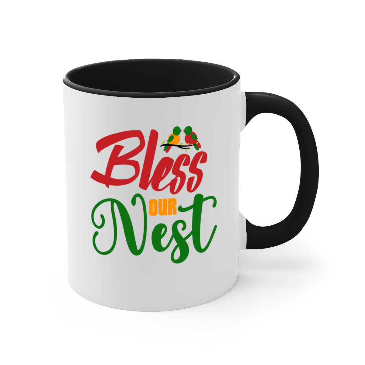 Bless Our Nest 67# Mug with two-tone design, featuring a colored handle and glossy finish, available in multiple colors.