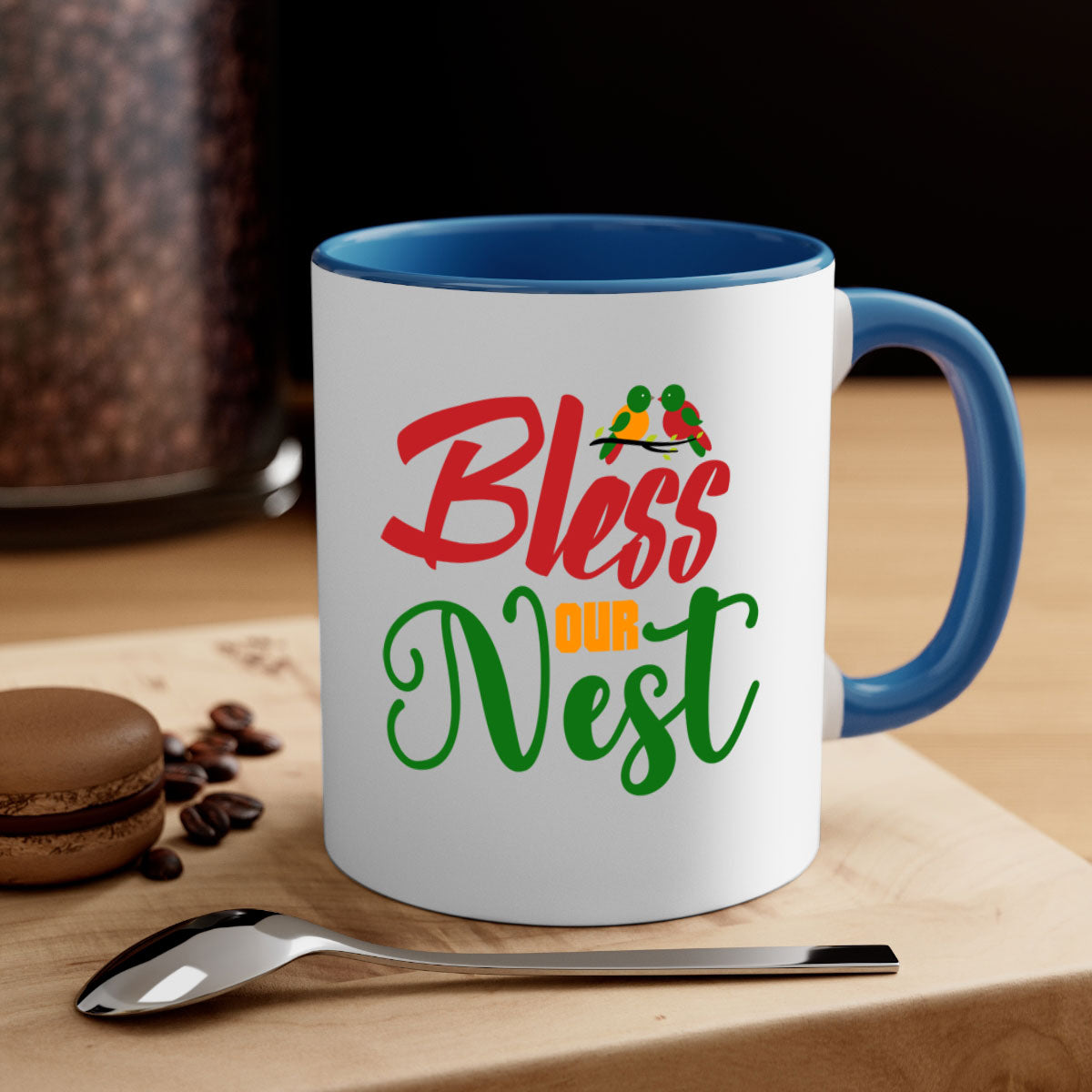 Bless Our Nest 67# Mug with two-tone design, featuring a colored handle and glossy finish, available in multiple colors.