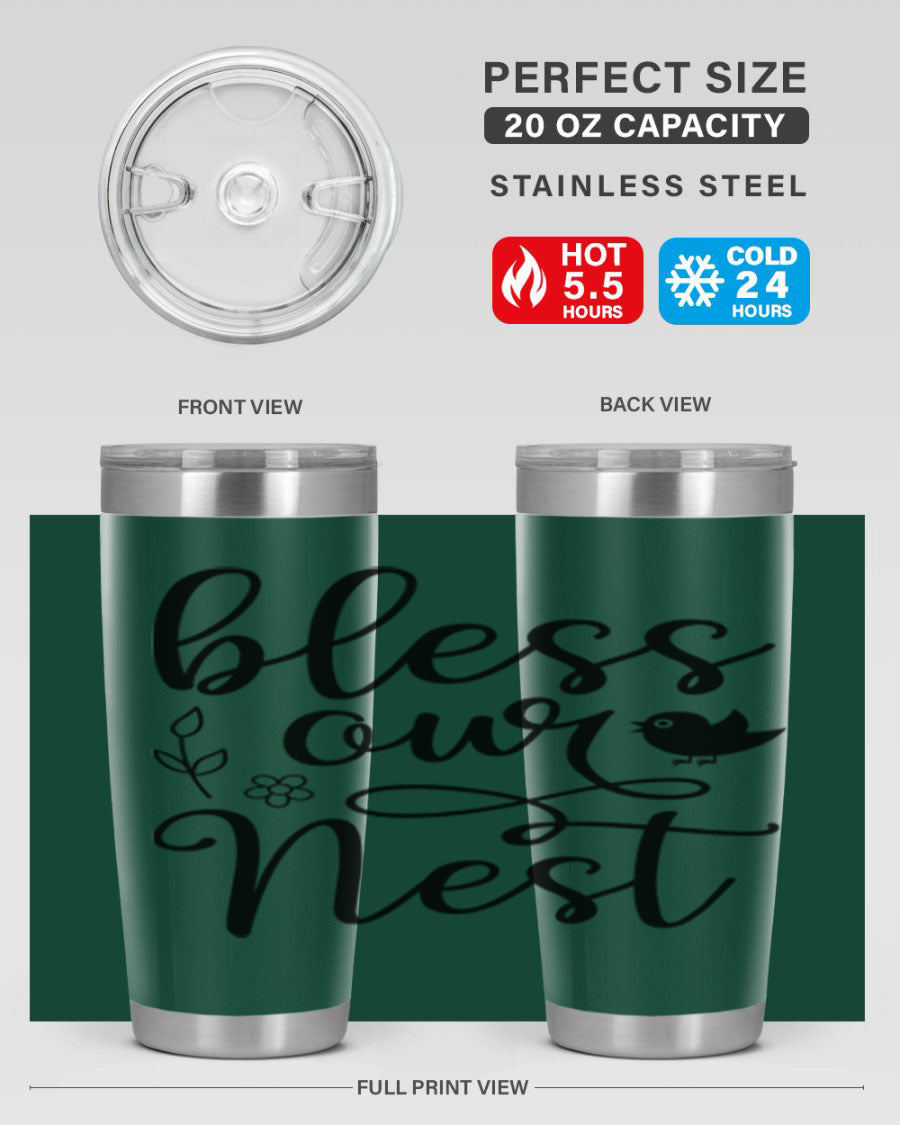 Bless Our Nest 20oz Tumbler in stainless steel with a stylish design, perfect for hot and cold beverages.