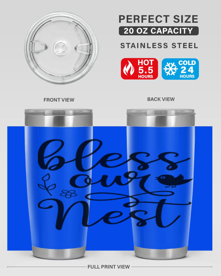 Bless Our Nest 20oz Tumbler in stainless steel with a stylish design, perfect for hot and cold beverages.