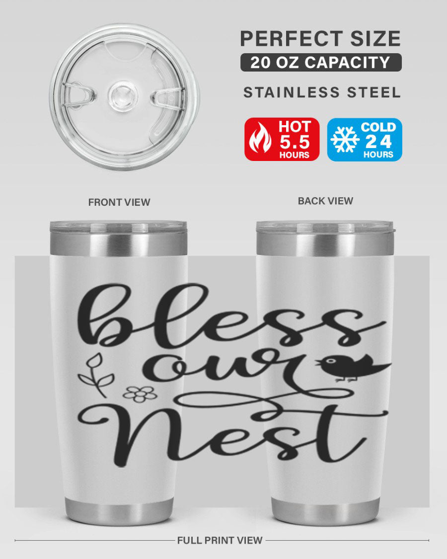 Bless Our Nest 20oz Tumbler in stainless steel with a stylish design, perfect for hot and cold beverages.