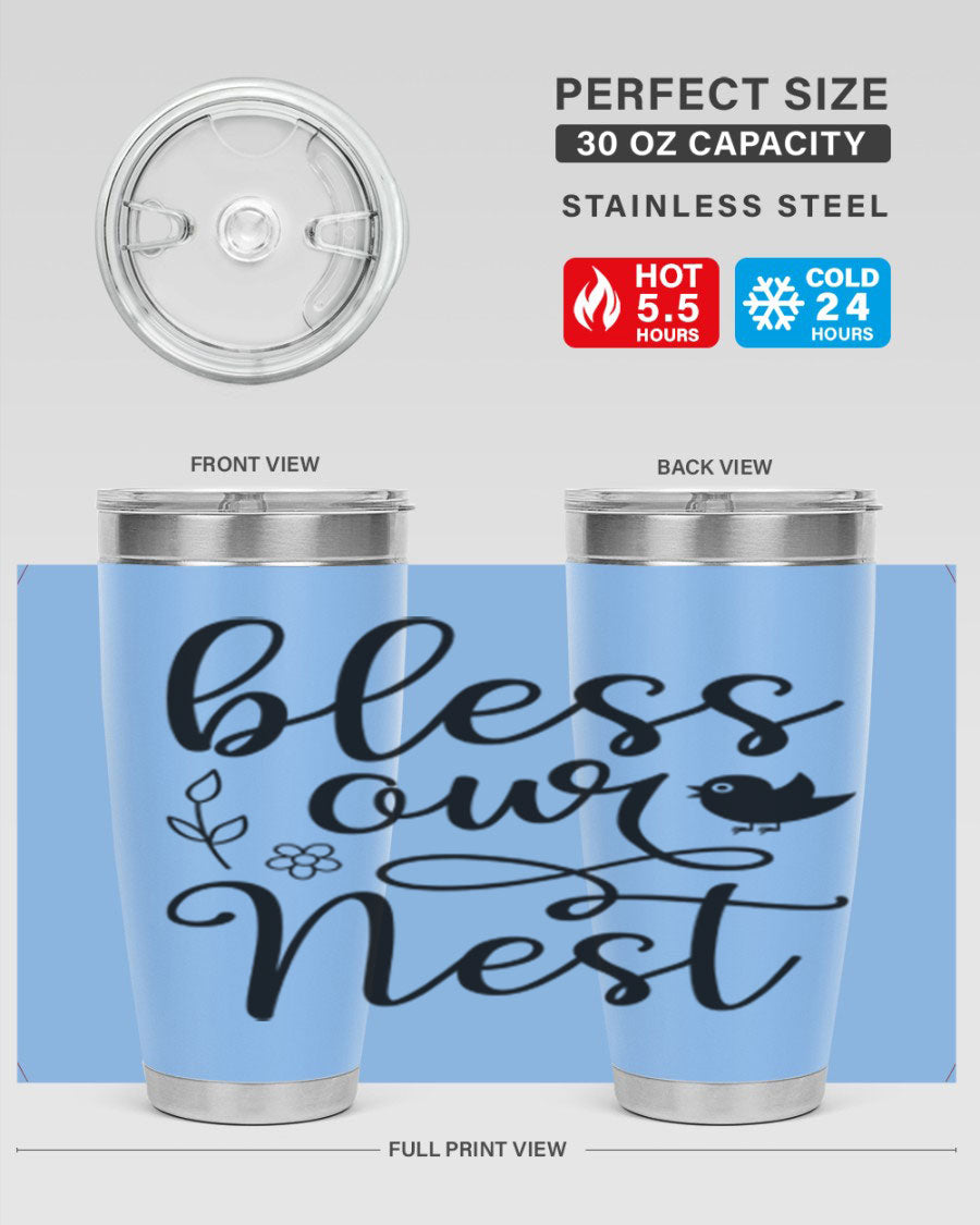 Bless Our Nest 20oz Tumbler in stainless steel with a stylish design, perfect for hot and cold beverages.