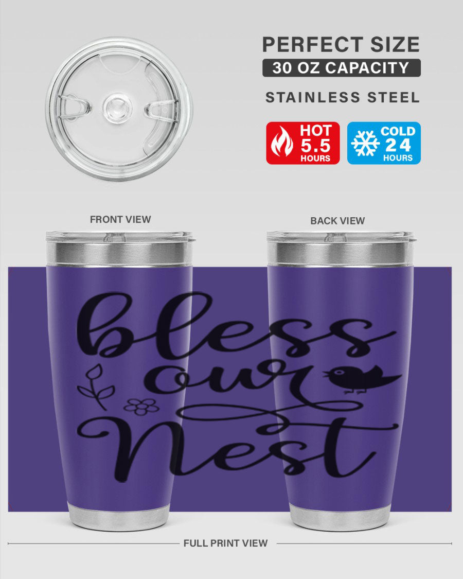 Bless Our Nest 20oz Tumbler in stainless steel with a stylish design, perfect for hot and cold beverages.