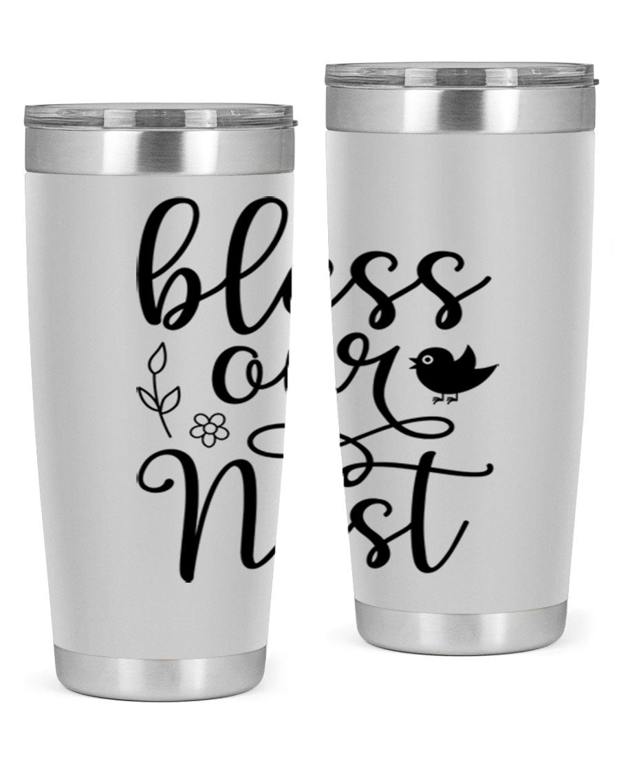 Bless Our Nest 20oz Tumbler in stainless steel with a stylish design, perfect for hot and cold beverages.