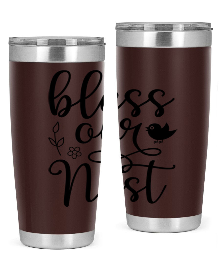 Bless Our Nest 20oz Tumbler in stainless steel with a stylish design, perfect for hot and cold beverages.