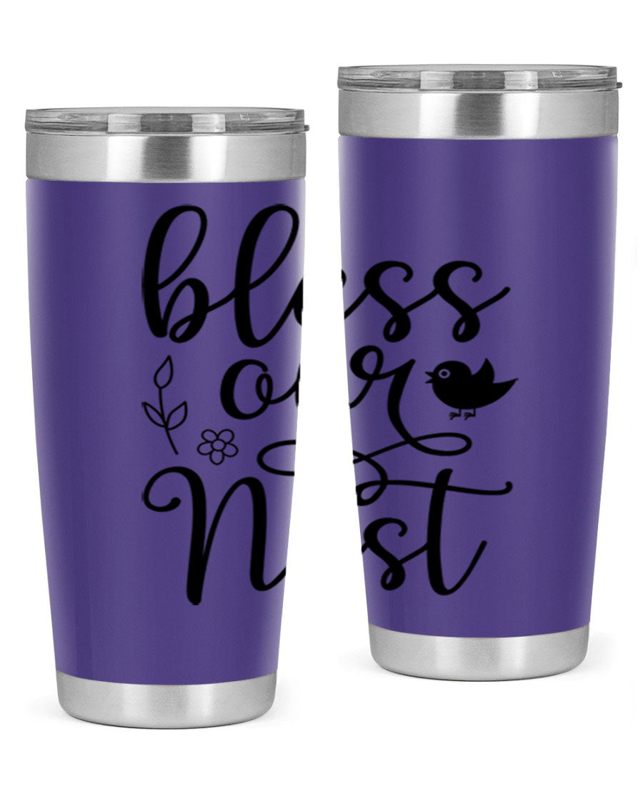 Bless Our Nest 20oz Tumbler in stainless steel with a stylish design, perfect for hot and cold beverages.