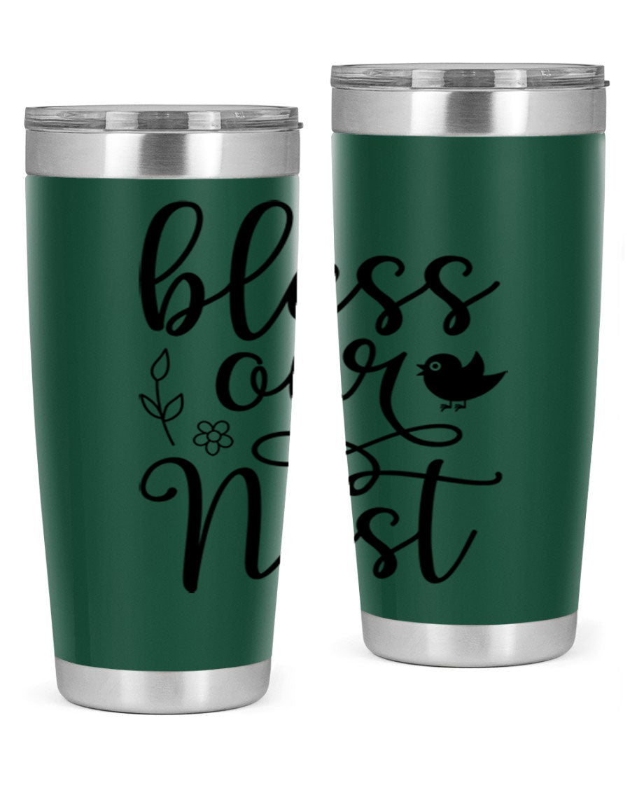 Bless Our Nest 20oz Tumbler in stainless steel with a stylish design, perfect for hot and cold beverages.