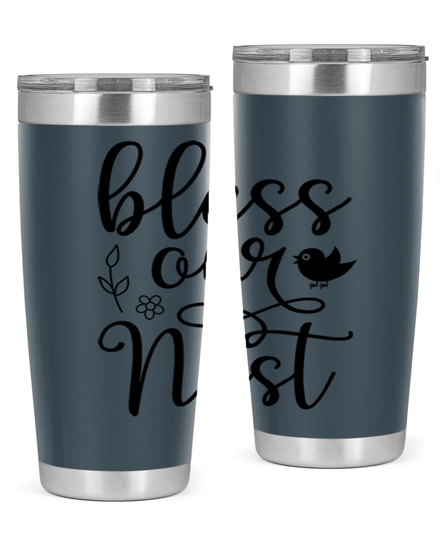 Bless Our Nest 20oz Tumbler in stainless steel with a stylish design, perfect for hot and cold beverages.