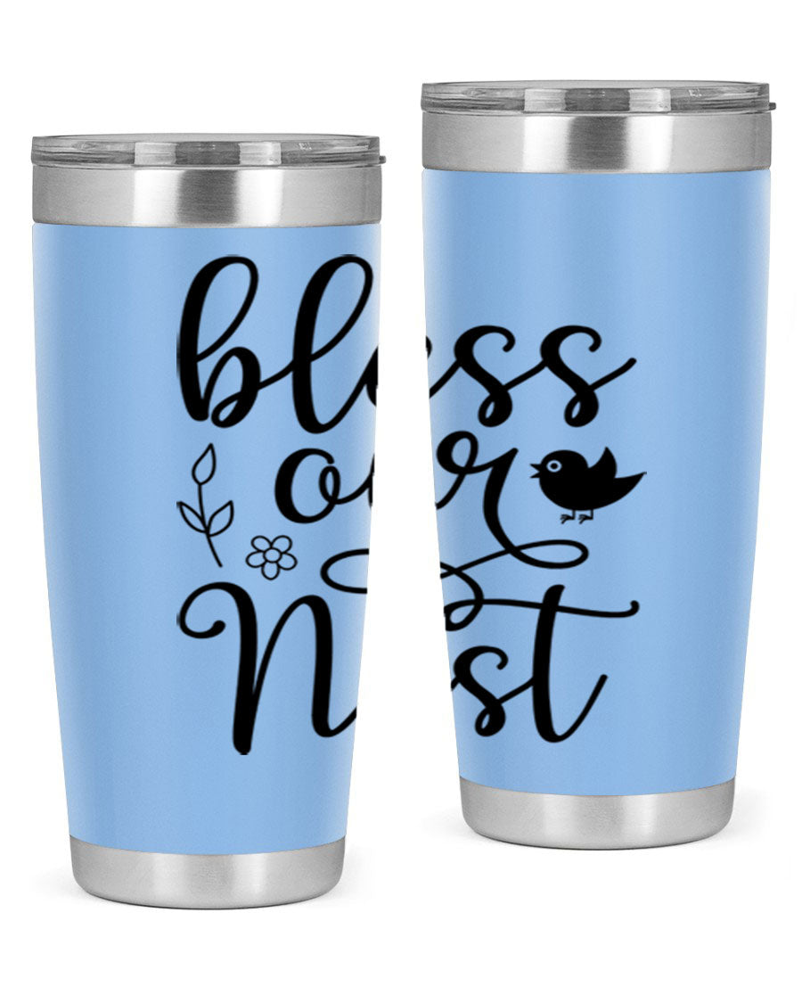 Bless Our Nest 20oz Tumbler in stainless steel with a stylish design, perfect for hot and cold beverages.