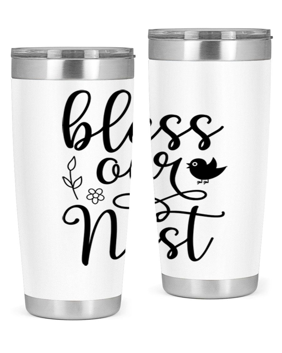 Bless Our Nest 20oz Tumbler in stainless steel with a stylish design, perfect for hot and cold beverages.