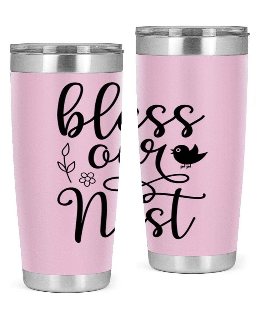 Bless Our Nest 20oz Tumbler in stainless steel with a stylish design, perfect for hot and cold beverages.