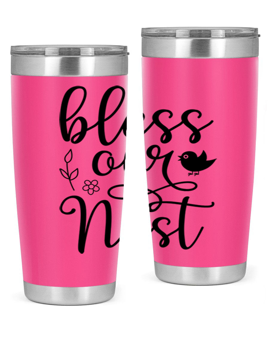 Bless Our Nest 20oz Tumbler in stainless steel with a stylish design, perfect for hot and cold beverages.