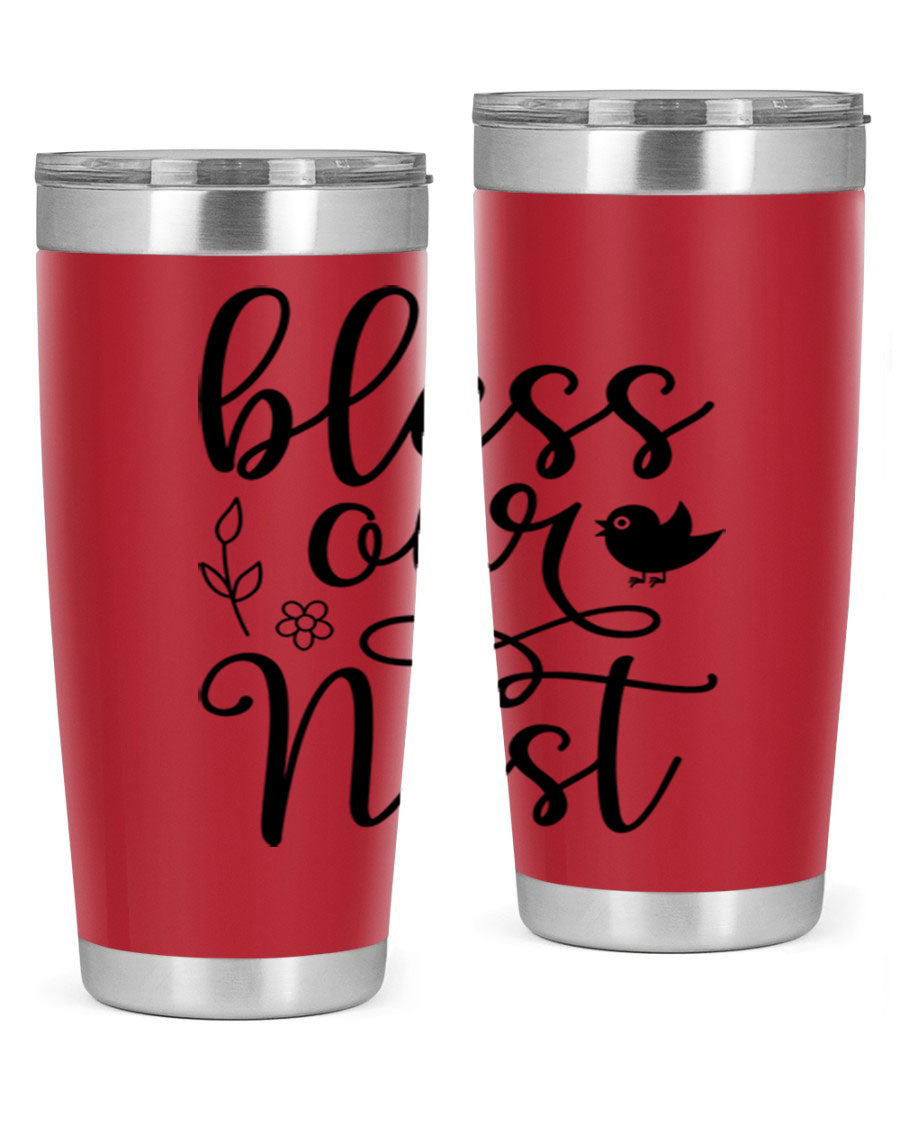 Bless Our Nest 20oz Tumbler in stainless steel with a stylish design, perfect for hot and cold beverages.