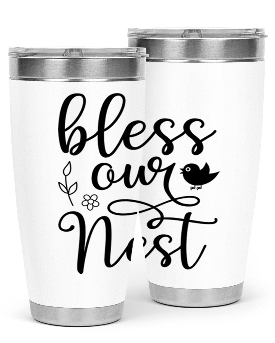 Bless Our Nest 20oz Tumbler in stainless steel with a stylish design, perfect for hot and cold beverages.