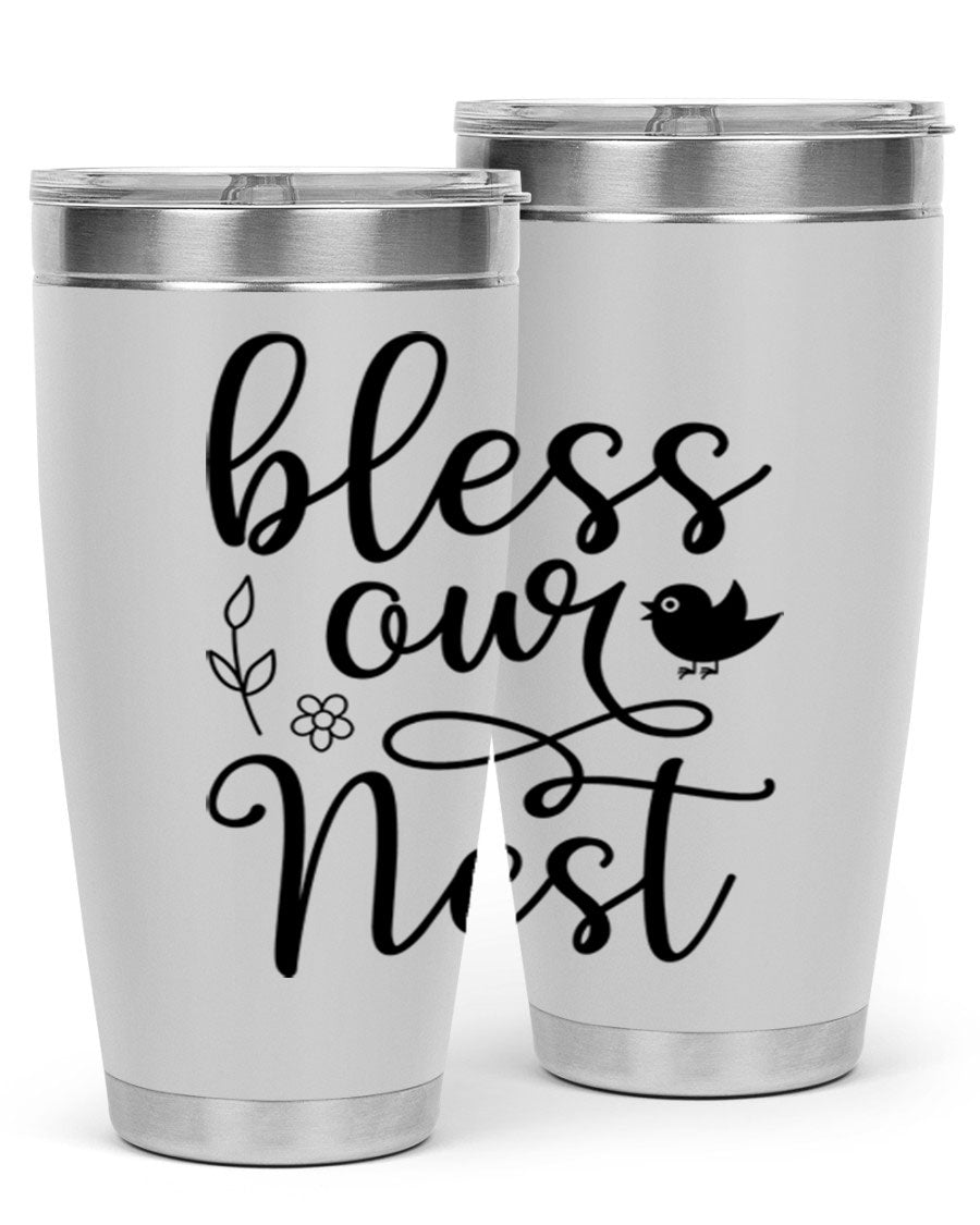 Bless Our Nest 20oz Tumbler in stainless steel with a stylish design, perfect for hot and cold beverages.