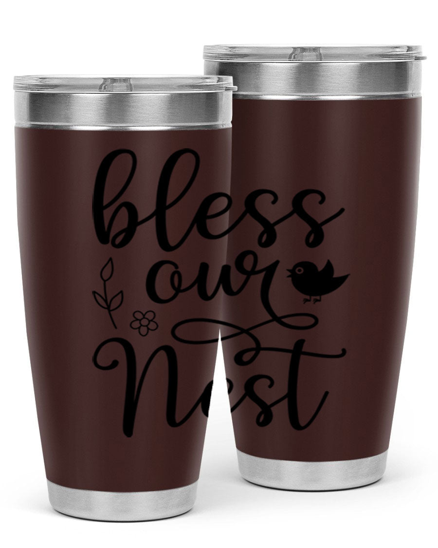 Bless Our Nest 20oz Tumbler in stainless steel with a stylish design, perfect for hot and cold beverages.