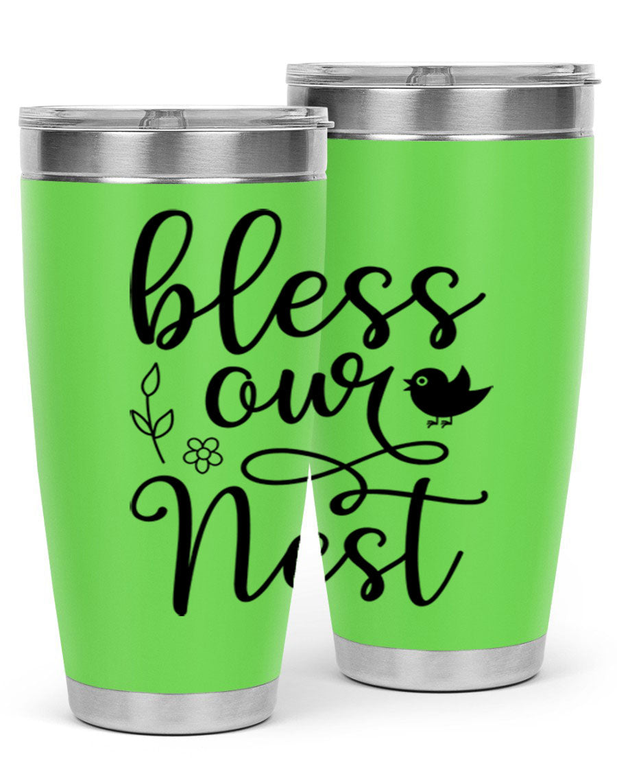 Bless Our Nest 20oz Tumbler in stainless steel with a stylish design, perfect for hot and cold beverages.