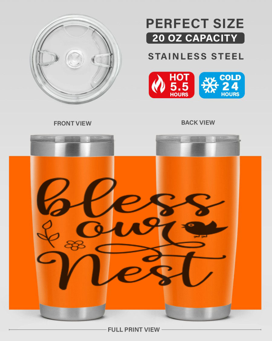 Bless Our Nest 20oz Tumbler in stainless steel with a stylish design, perfect for hot and cold beverages.