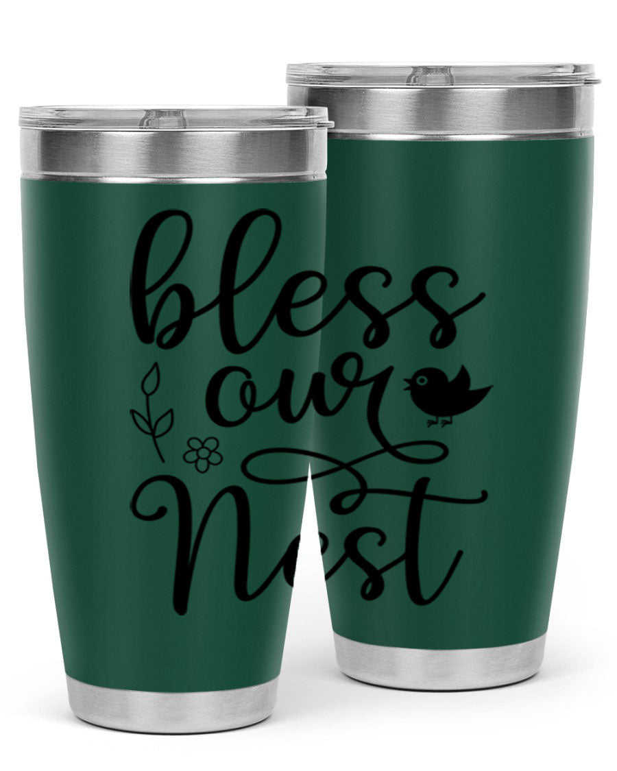 Bless Our Nest 20oz Tumbler in stainless steel with a stylish design, perfect for hot and cold beverages.