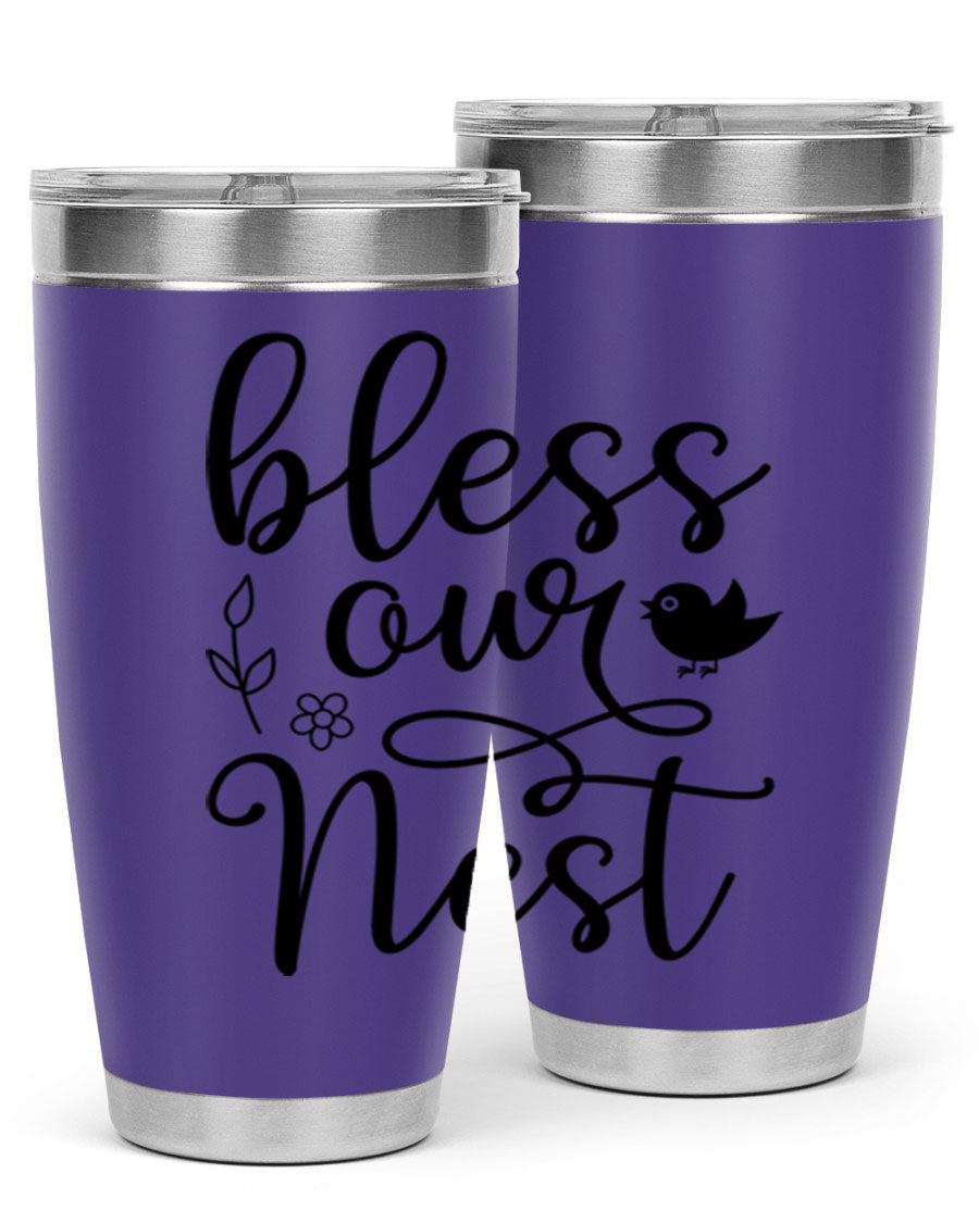 Bless Our Nest 20oz Tumbler in stainless steel with a stylish design, perfect for hot and cold beverages.