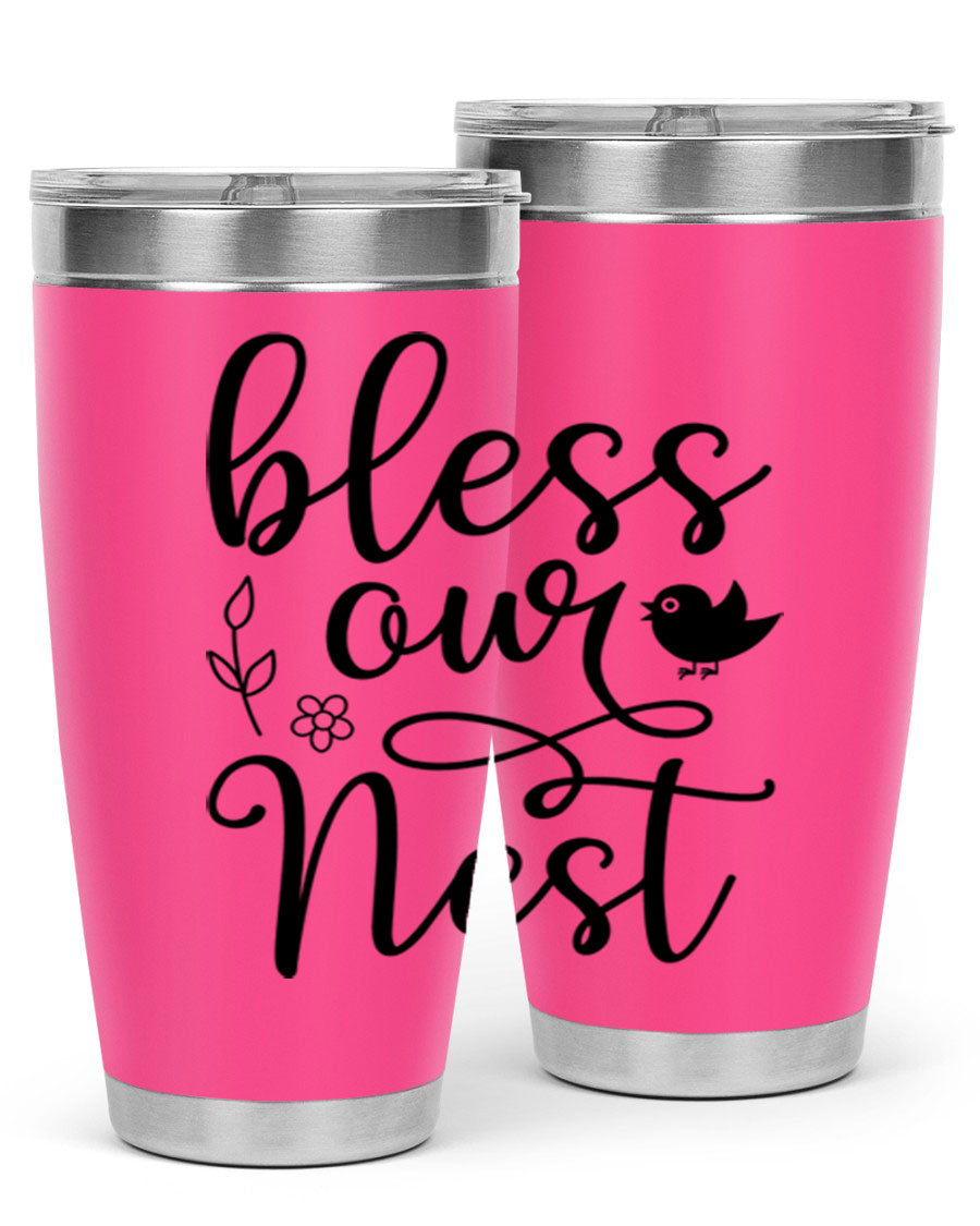 Bless Our Nest 20oz Tumbler in stainless steel with a stylish design, perfect for hot and cold beverages.