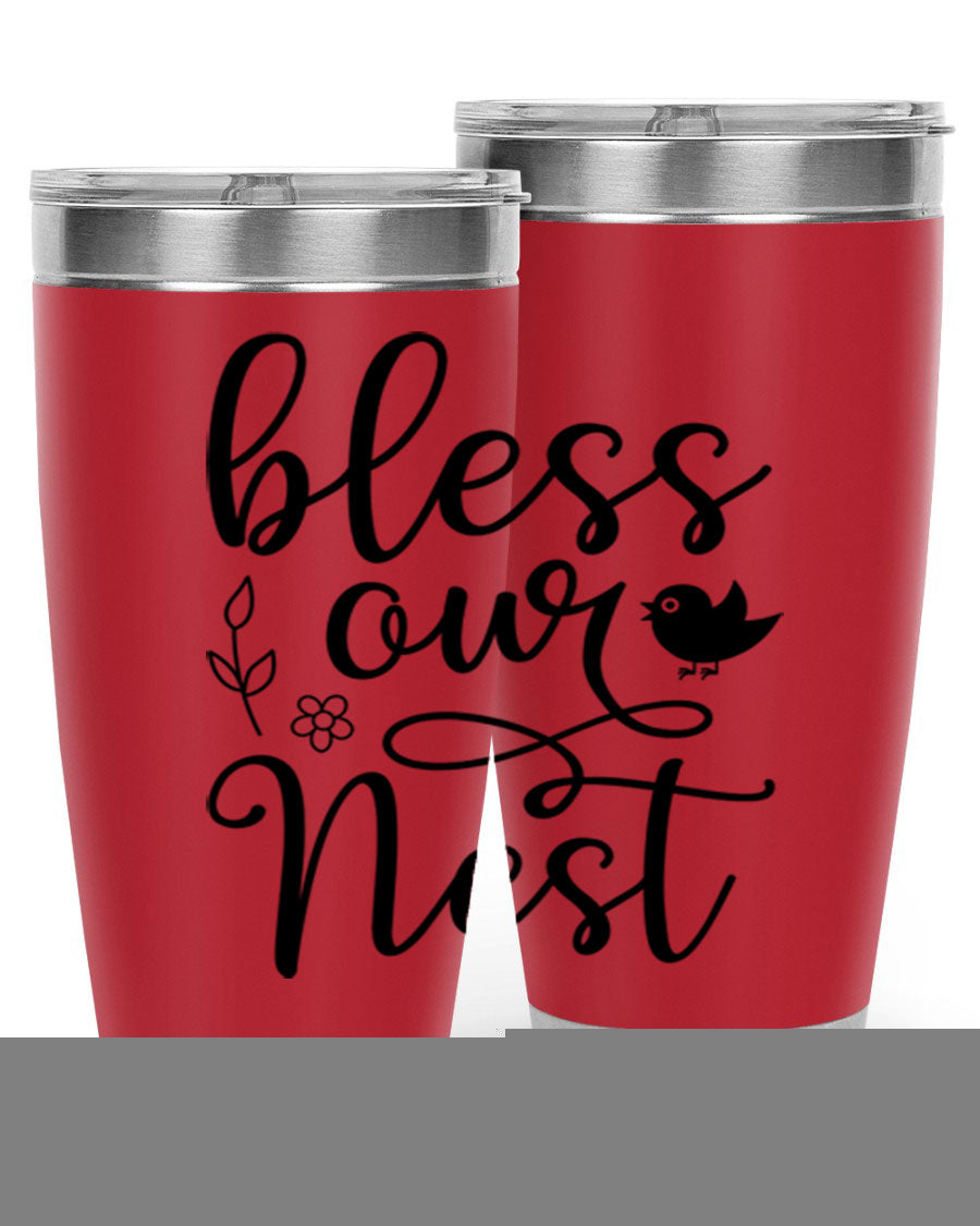 Bless Our Nest 20oz Tumbler in stainless steel with a stylish design, perfect for hot and cold beverages.