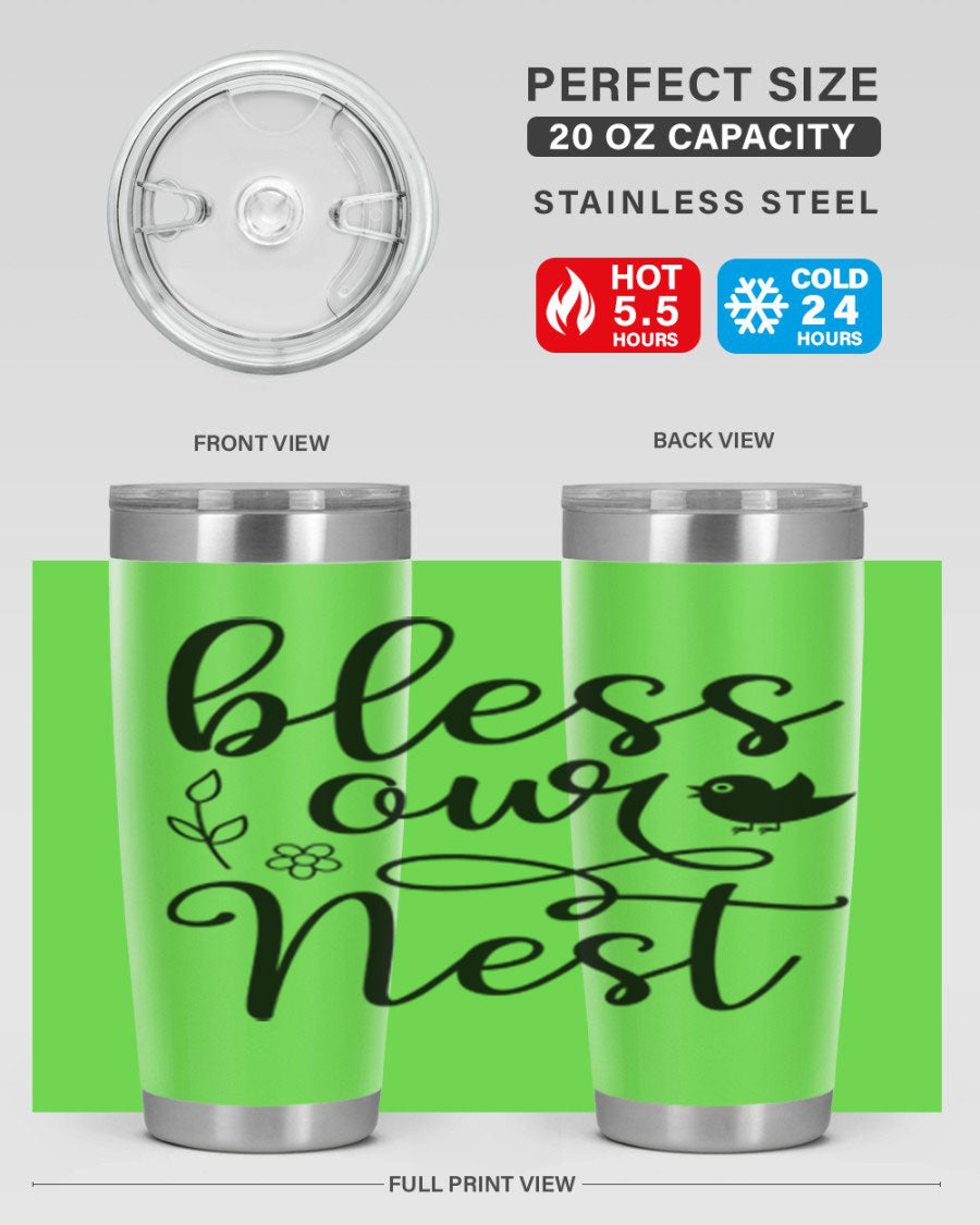 Bless Our Nest 20oz Tumbler in stainless steel with a stylish design, perfect for hot and cold beverages.