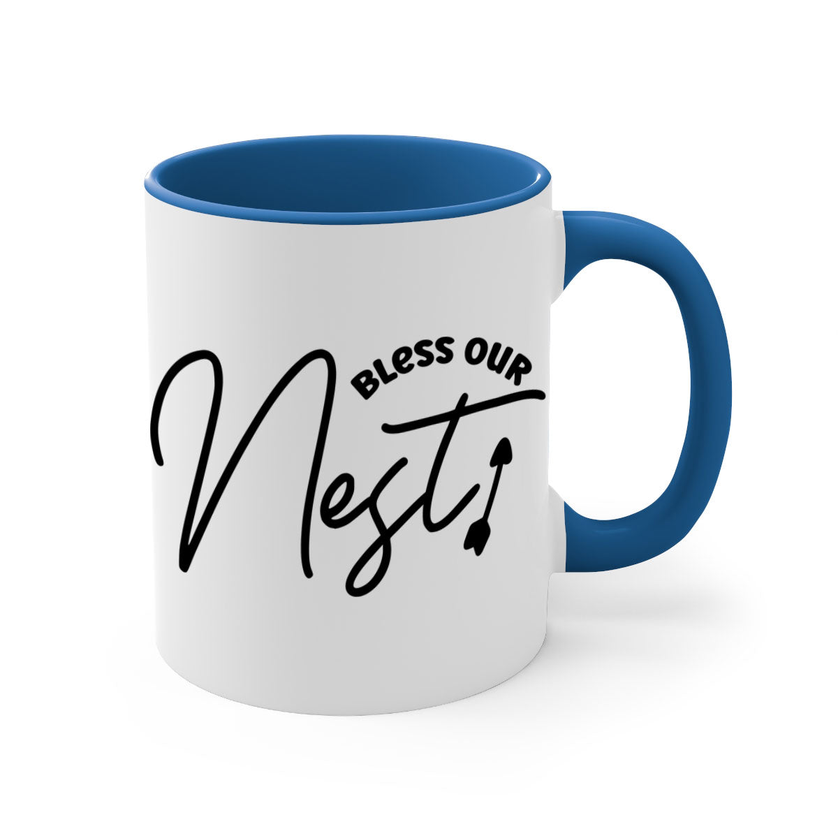 Bless Our Nest55# Mug with two-tone design, colored handle, and glossy finish, available in multiple colors.