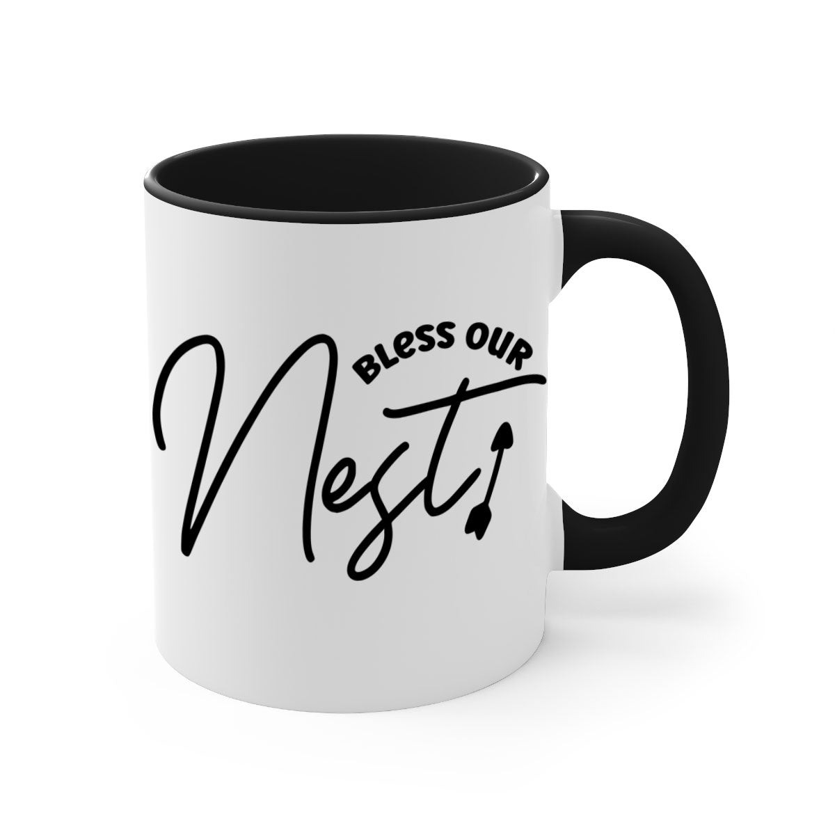 Bless Our Nest55# Mug with two-tone design, colored handle, and glossy finish, available in multiple colors.