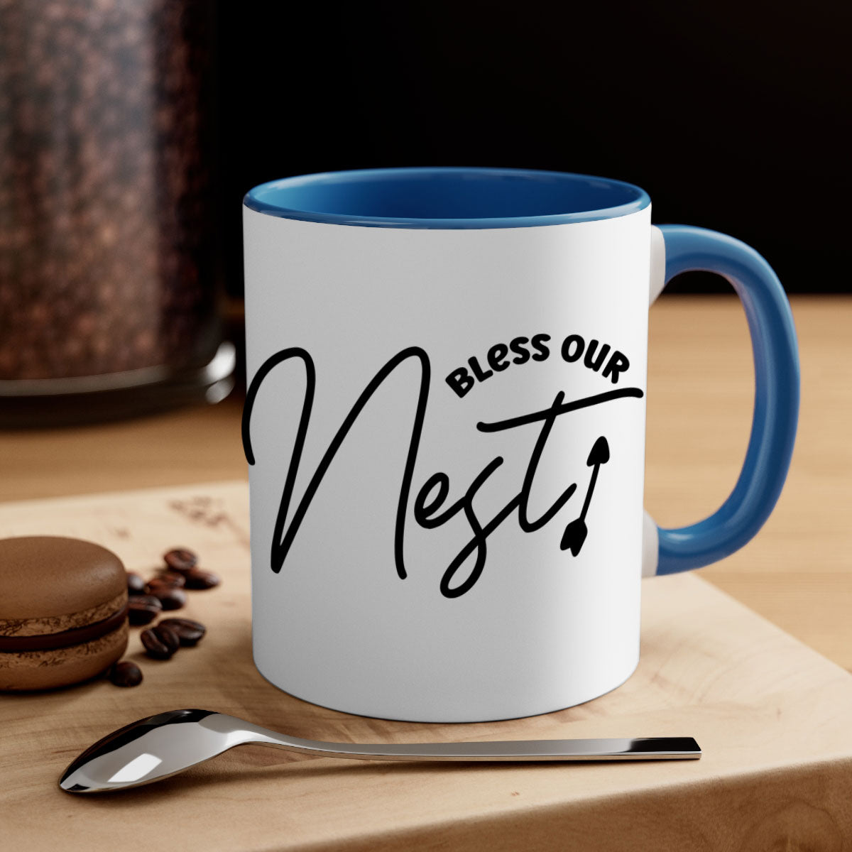 Bless Our Nest55# Mug with two-tone design, colored handle, and glossy finish, available in multiple colors.