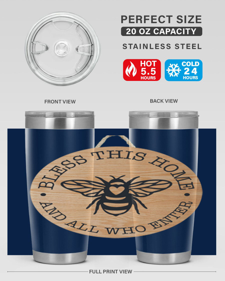 Bless this Home Bee Mockup58# Tumbler in 20oz and 30oz sizes, showcasing its stainless steel design and vibrant print.