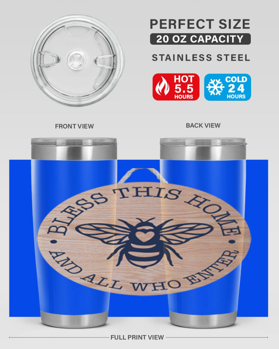 Bless this Home Bee Mockup58# Tumbler in 20oz and 30oz sizes, showcasing its stainless steel design and vibrant print.