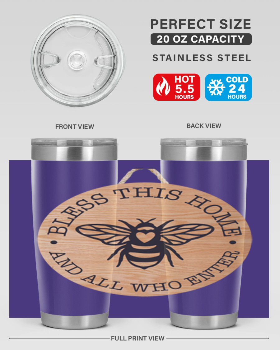 Bless this Home Bee Mockup58# Tumbler in 20oz and 30oz sizes, showcasing its stainless steel design and vibrant print.