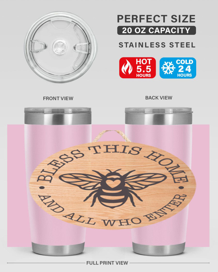 Bless this Home Bee Mockup58# Tumbler in 20oz and 30oz sizes, showcasing its stainless steel design and vibrant print.