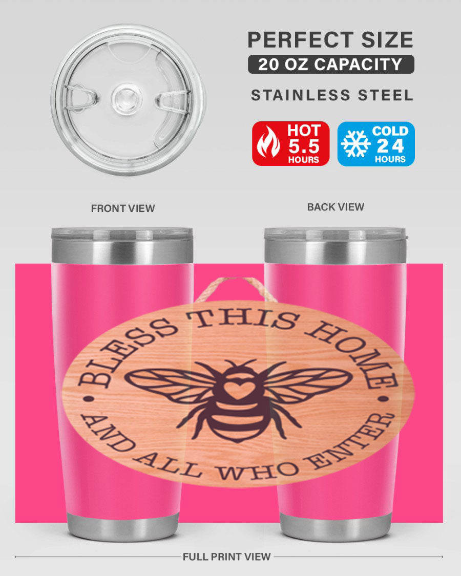 Bless this Home Bee Mockup58# Tumbler in 20oz and 30oz sizes, showcasing its stainless steel design and vibrant print.